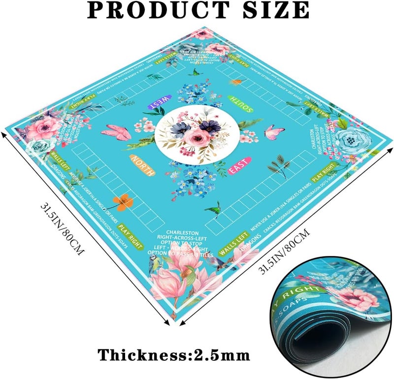 Pittera mahjong mat for table with Drawstring Bag/31.5Inch/american mahjong table cloth with rules mats， Noise Reduction Anti-Slip game mat for table，for Mahjong/Poker/Board Games/Card Games/Dominoes (blue) - Image 4
